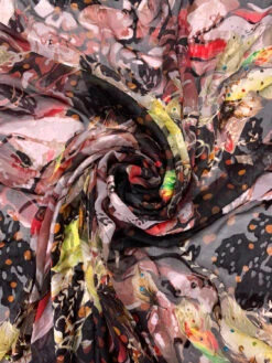 Abstract Floral Printed Silk-Rayon Burnout Chiffon With Stones - Dusty Rose / Red / Black / Yellow -Fabrics And Fabrics Store 19360 2
