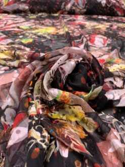 Abstract Floral Printed Silk-Rayon Burnout Chiffon With Stones - Dusty Rose / Red / Black / Yellow -Fabrics And Fabrics Store 19360 3