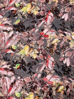 Abstract Floral Printed Silk-Rayon Burnout Chiffon With Stones - Dusty Rose / Red / Black / Yellow -Fabrics And Fabrics Store 19360 4