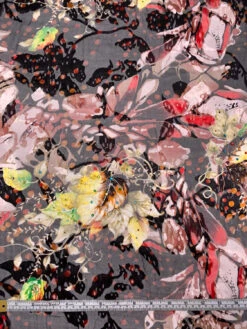 Abstract Floral Printed Silk-Rayon Burnout Chiffon With Stones - Dusty Rose / Red / Black / Yellow -Fabrics And Fabrics Store 19360 5