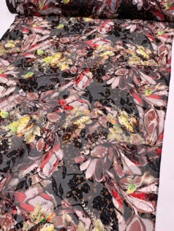 Abstract Floral Printed Silk-Rayon Burnout Chiffon With Stones - Dusty Rose / Red / Black / Yellow -Fabrics And Fabrics Store 19360 8