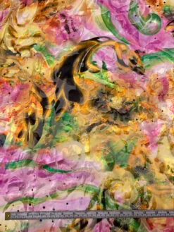 Painterly Abstract Printed Silk-Rayon Burnout Chiffon With Stones - Yellow / Orange / Pink / Green / Black -Fabrics And Fabrics Store 19361 5