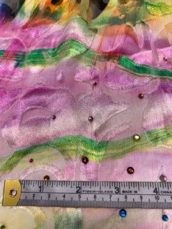 Painterly Abstract Printed Silk-Rayon Burnout Chiffon With Stones - Yellow / Orange / Pink / Green / Black -Fabrics And Fabrics Store 19361 6