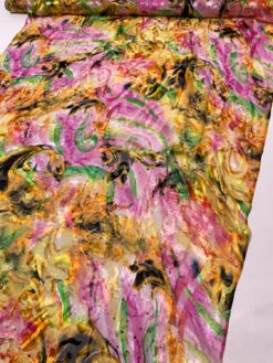 Painterly Abstract Printed Silk-Rayon Burnout Chiffon With Stones - Yellow / Orange / Pink / Green / Black -Fabrics And Fabrics Store 19361 8