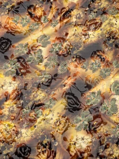 Basket And Vine Floral Printed Silk-Rayon Burnout Chiffon With Stones - Browns / Autumn Greens / Yellow 14 Basket And Vine Floral Printed Silk-Rayon Burnout Chiffon With Stones - Browns / Autumn Greens / Yellow -Fabrics And Fabrics Store 19366 3