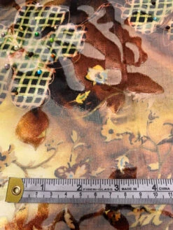 Basket And Vine Floral Printed Silk-Rayon Burnout Chiffon With Stones - Browns / Autumn Greens / Yellow 16 Basket And Vine Floral Printed Silk-Rayon Burnout Chiffon With Stones - Browns / Autumn Greens / Yellow -Fabrics And Fabrics Store 19366 5