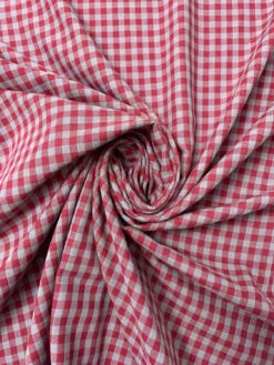 2-Ply Gingham Check And Striped Yarn-Dyed Double Cotton Voile - Raspberry / Nardo Grey -Fabrics And Fabrics Store 19437 2