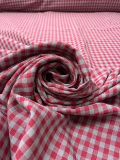 2-Ply Gingham Check And Striped Yarn-Dyed Double Cotton Voile - Raspberry / Nardo Grey -Fabrics And Fabrics Store 19437 3
