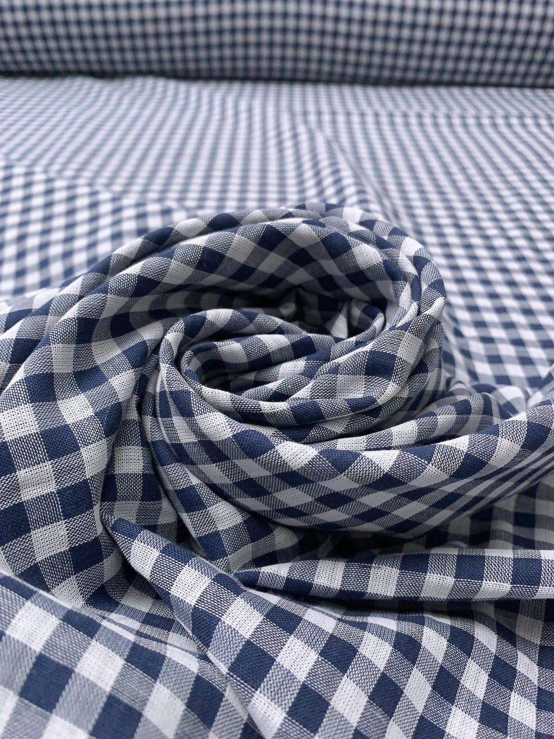 2-Ply Gingham Check And Striped Yarn-Dyed Double Cotton Voile - Navy / White 6 2-Ply Gingham Check And Striped Yarn-Dyed Double Cotton Voile - Navy / White - Image 4