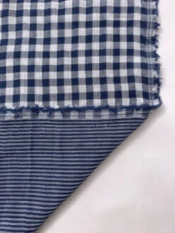 2-Ply Gingham Check And Striped Yarn-Dyed Double Cotton Voile - Navy / White