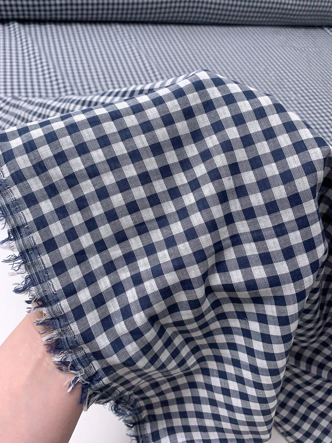 2-Ply Gingham Check And Striped Yarn-Dyed Double Cotton Voile - Navy / White 11 2-Ply Gingham Check And Striped Yarn-Dyed Double Cotton Voile - Navy / White - Image 9