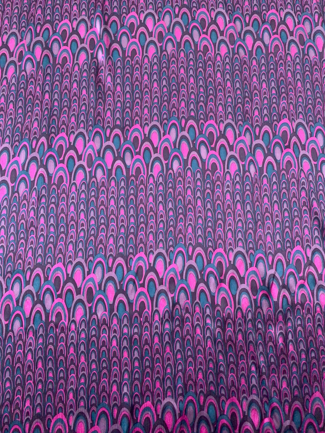 Art Deco Fish Scale Printed Crinkled Silk Charmeuse - Orchid Magenta / Purples / Teal 6 Art Deco Fish Scale Printed Crinkled Silk Charmeuse - Orchid Magenta / Purples / Teal - Image 4