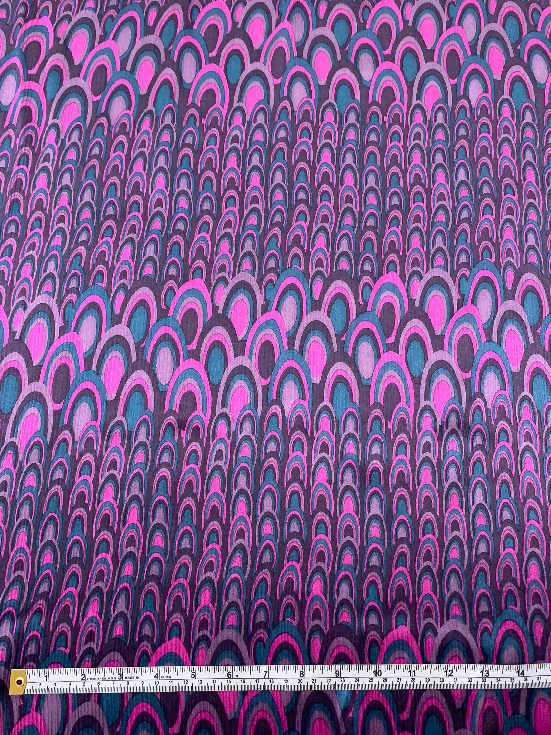 Art Deco Fish Scale Printed Crinkled Silk Charmeuse - Orchid Magenta / Purples / Teal 4 Art Deco Fish Scale Printed Crinkled Silk Charmeuse - Orchid Magenta / Purples / Teal - Image 2