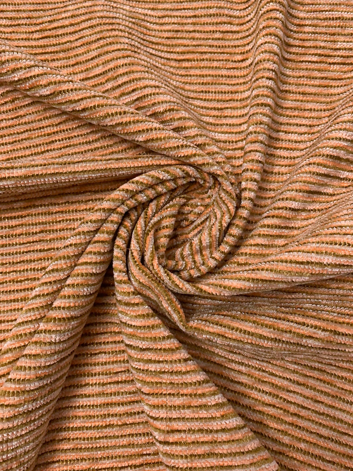 Yarn-Dyed Chenille Striped Tweed With Lurex Fibers - Peach / Ochre / Pearl Grey 5 Yarn-Dyed Chenille Striped Tweed With Lurex Fibers - Peach / Ochre / Pearl Grey - Image 3