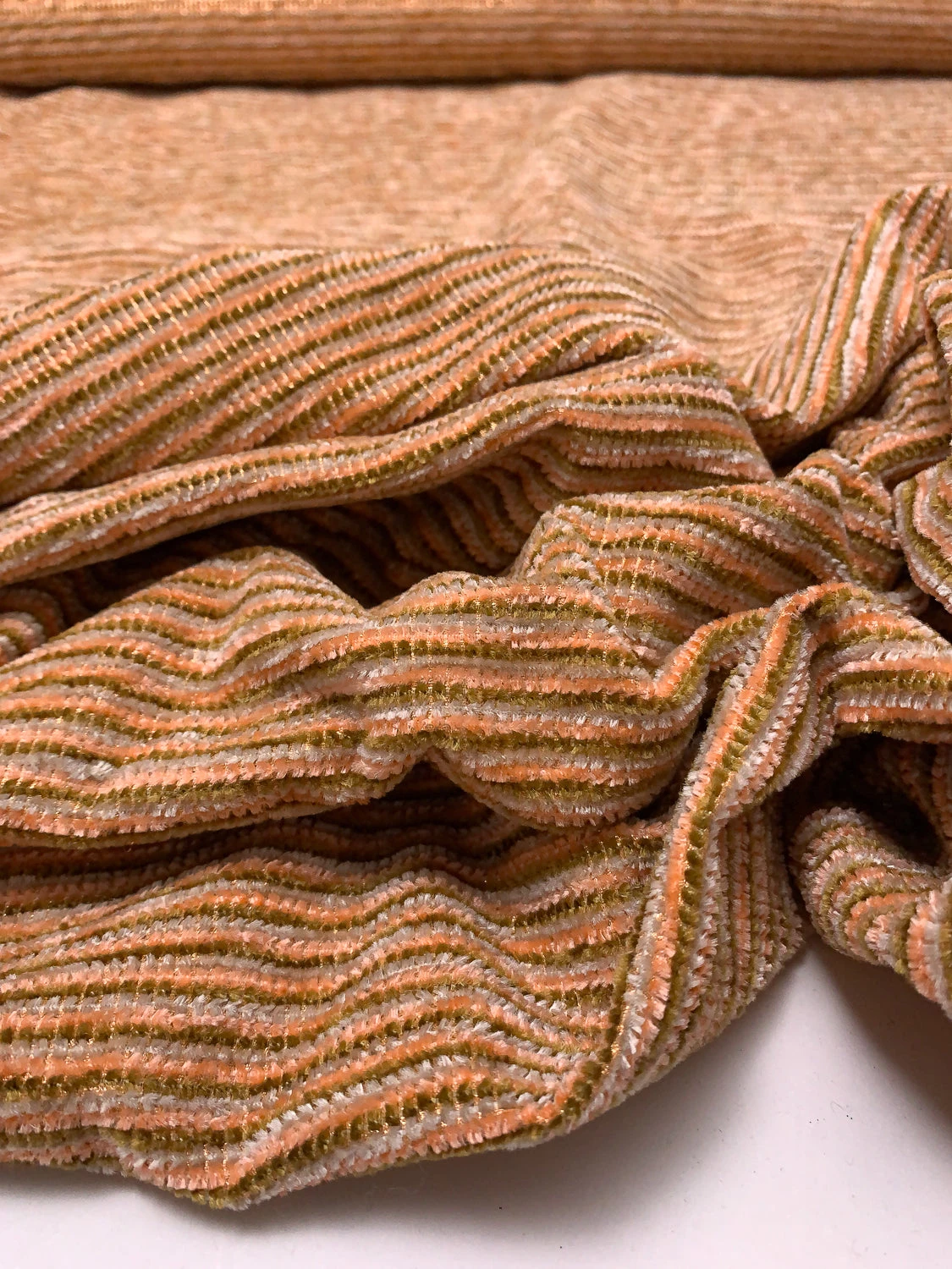 Yarn-Dyed Chenille Striped Tweed With Lurex Fibers - Peach / Ochre / Pearl Grey 11 Yarn-Dyed Chenille Striped Tweed With Lurex Fibers - Peach / Ochre / Pearl Grey - Image 9