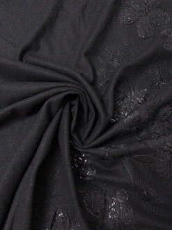 Wool Blend Flannel With Embellished Border - Black