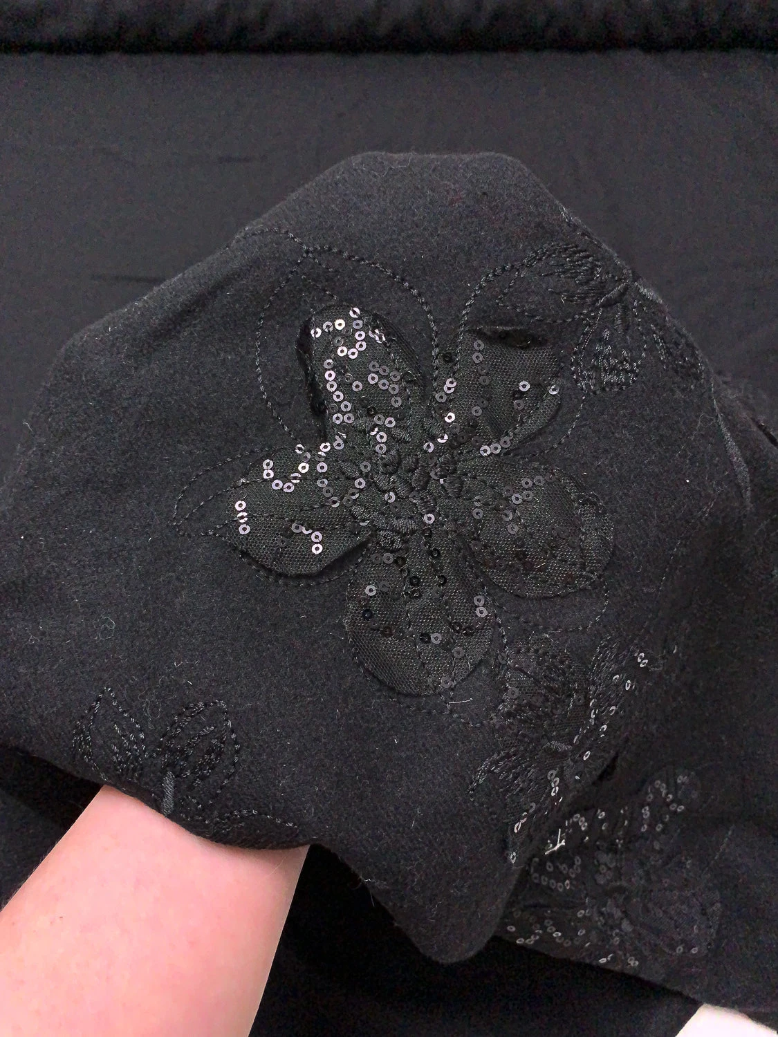 Wool Blend Flannel With Embellished Border - Black 13 Wool Blend Flannel With Embellished Border - Black - Image 11