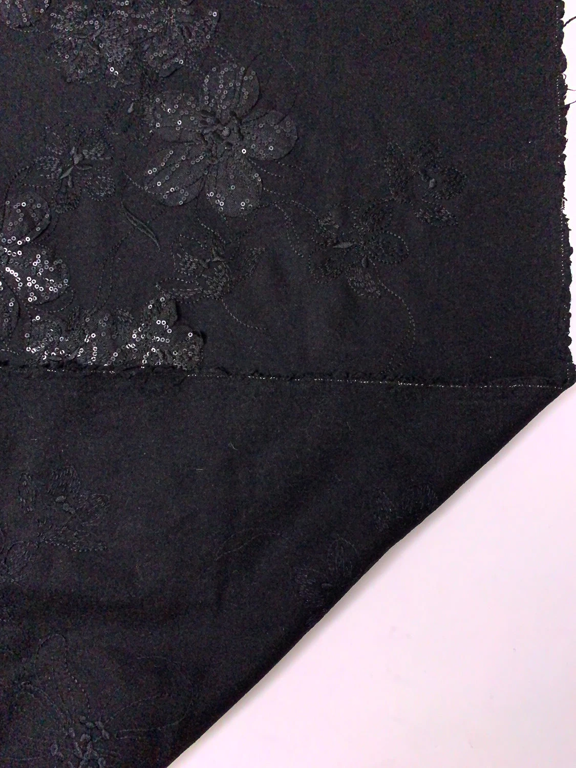 Wool Blend Flannel With Embellished Border - Black 8 Wool Blend Flannel With Embellished Border - Black - Image 6