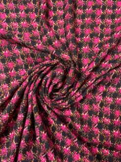 Abstract Houndstooth Printed Wool Challis - Magenta / Black / Orange -Fabrics And Fabrics Store 19522 1