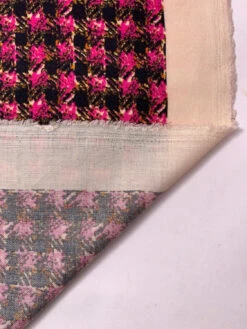 Abstract Houndstooth Printed Wool Challis - Magenta / Black / Orange -Fabrics And Fabrics Store 19522 6