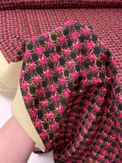 Abstract Houndstooth Printed Wool Challis - Magenta / Black / Orange -Fabrics And Fabrics Store 19522 8