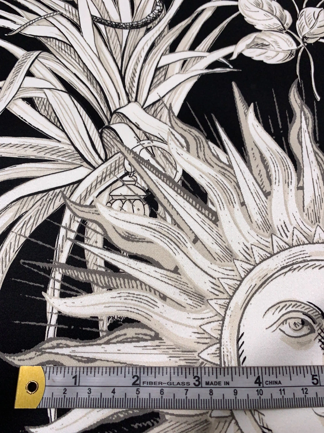 Lions Snakes And Floral Medallions Printed Cotton Sateen Panel - Black / White / Beige 9 Lions Snakes And Floral Medallions Printed Cotton Sateen Panel - Black / White / Beige - Image 7