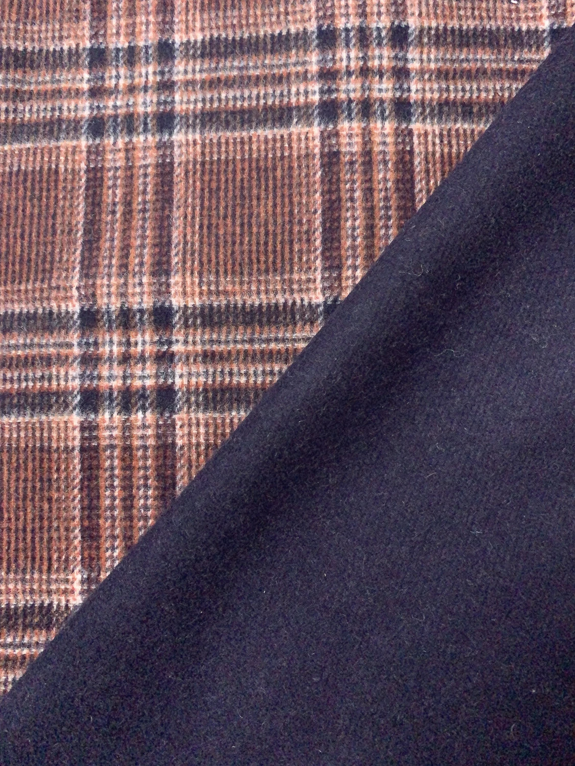 Italian Plaid Double Face Wool Blend Brushed Coating - Navy / Burnt Brick / Ivory 10 Italian Plaid Double Face Wool Blend Brushed Coating - Navy / Burnt Brick / Ivory - Image 8