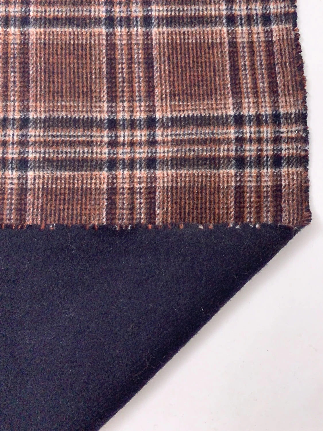 Italian Plaid Double Face Wool Blend Brushed Coating - Navy / Burnt Brick / Ivory 3 Italian Plaid Double Face Wool Blend Brushed Coating - Navy / Burnt Brick / Ivory