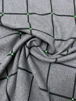 Italian Reversible Windowpane Jacket Weight Coating - Black / Green / Grey -Fabrics And Fabrics Store 19584 2