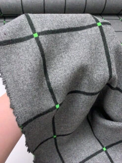 Italian Reversible Windowpane Jacket Weight Coating - Black / Green / Grey -Fabrics And Fabrics Store 19584 9