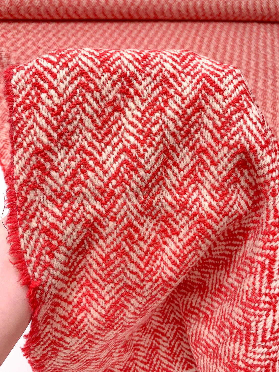 Italian Broken Herringbone Yarn-Dyed Wool Coating - Red / Ivory 10 Italian Broken Herringbone Yarn-Dyed Wool Coating - Red / Ivory - Image 8
