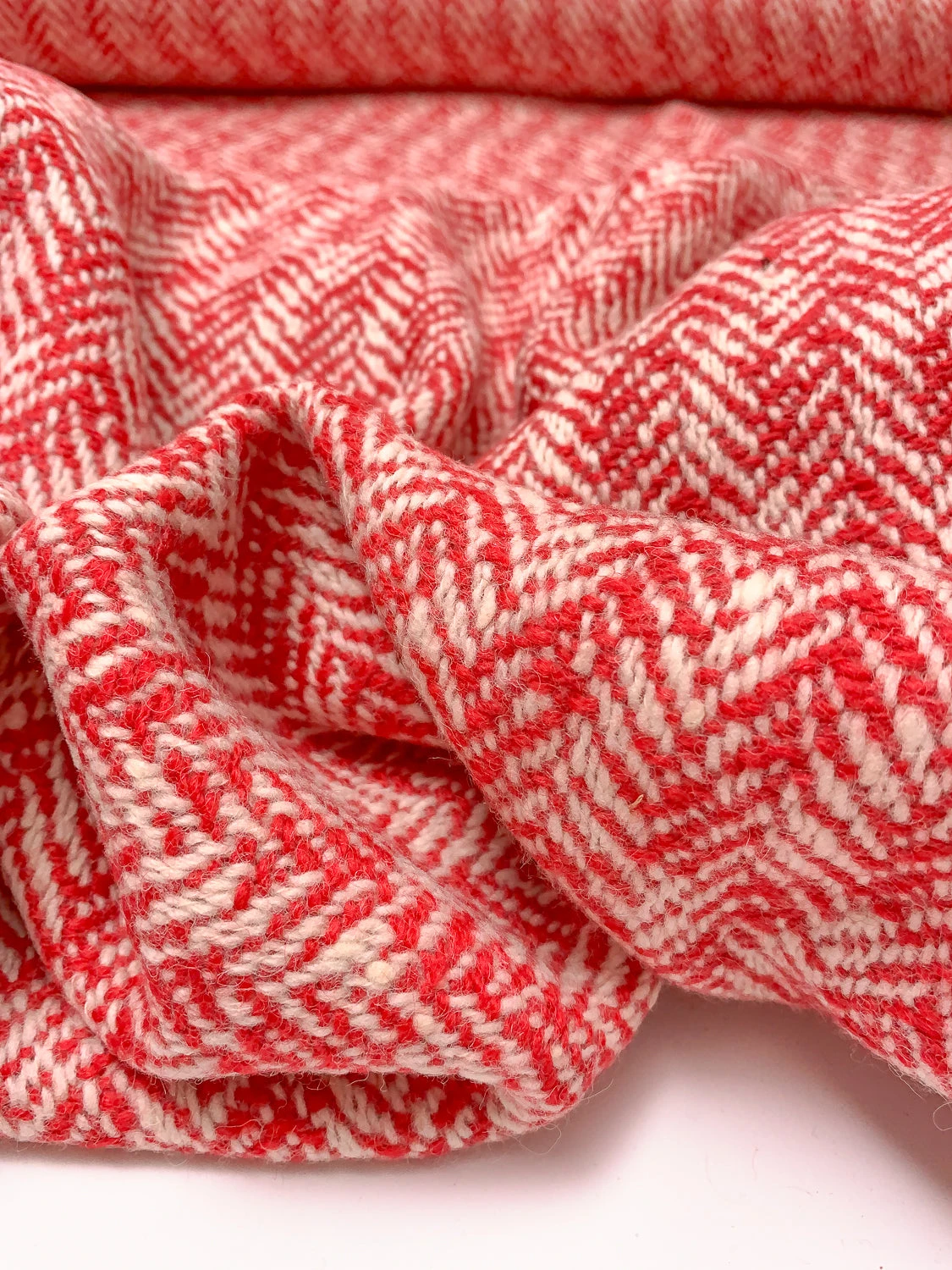 Italian Broken Herringbone Yarn-Dyed Wool Coating - Red / Ivory 11 Italian Broken Herringbone Yarn-Dyed Wool Coating - Red / Ivory - Image 9