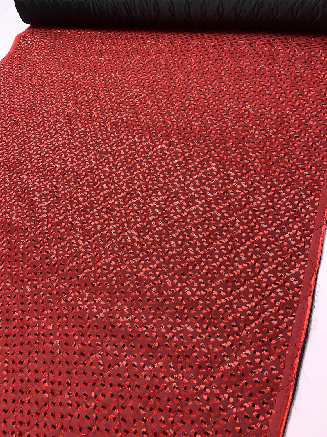 French Quilted Jacket Weight With Cut Panné Velvet And Lurex - Candy Red / Black 10 French Quilted Jacket Weight With Cut Panné Velvet And Lurex - Candy Red / Black - Image 8