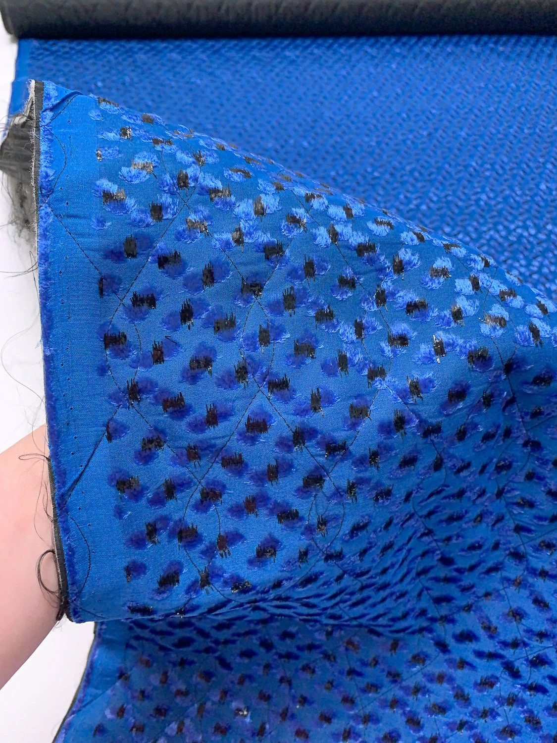 French Quilted Jacket Weight With Cut Panné Velvet And Lurex - Blue / Black 10 French Quilted Jacket Weight With Cut Panné Velvet And Lurex - Blue / Black - Image 8