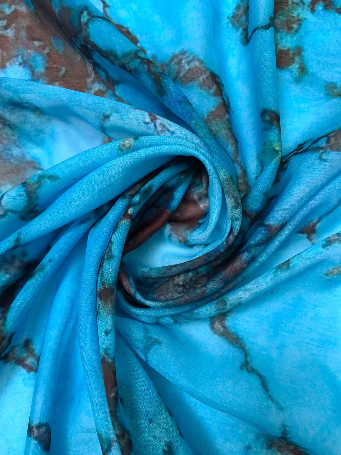 Italian Marble Inspired Printed Silk-Cotton Voile - Turquoise Blue / Dark Brown 4 Italian Marble Inspired Printed Silk-Cotton Voile - Turquoise Blue / Dark Brown - Image 2