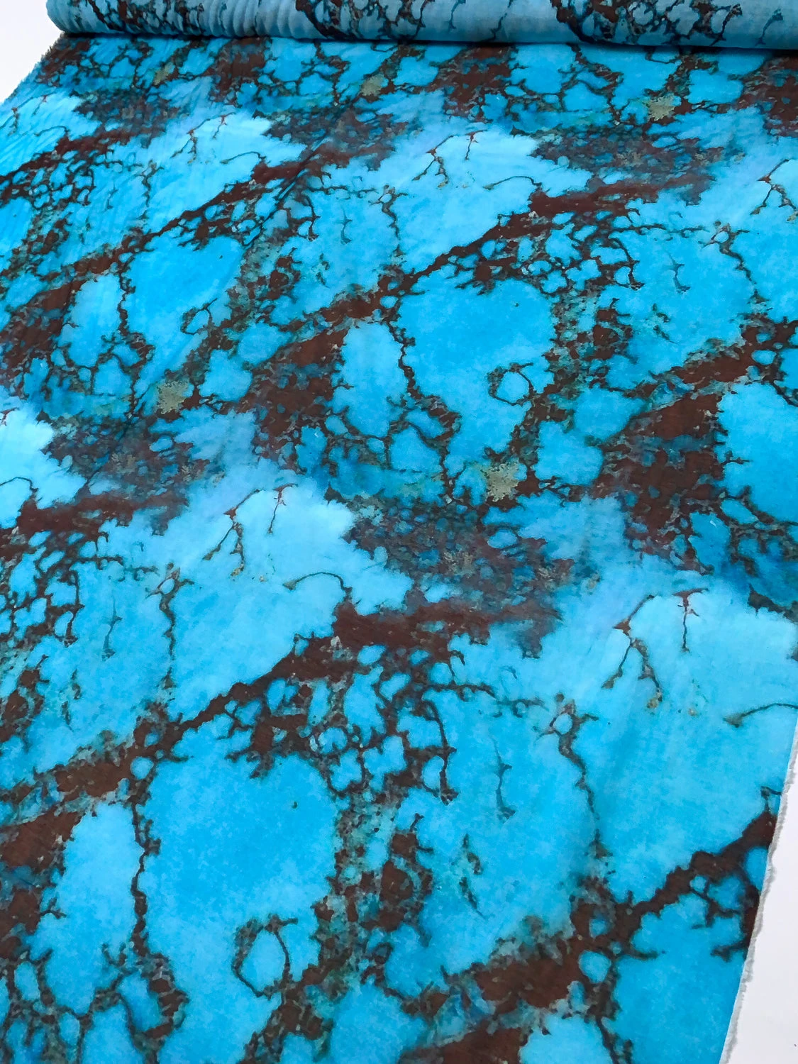 Italian Marble Inspired Printed Silk-Cotton Voile - Turquoise Blue / Dark Brown 9 Italian Marble Inspired Printed Silk-Cotton Voile - Turquoise Blue / Dark Brown - Image 7