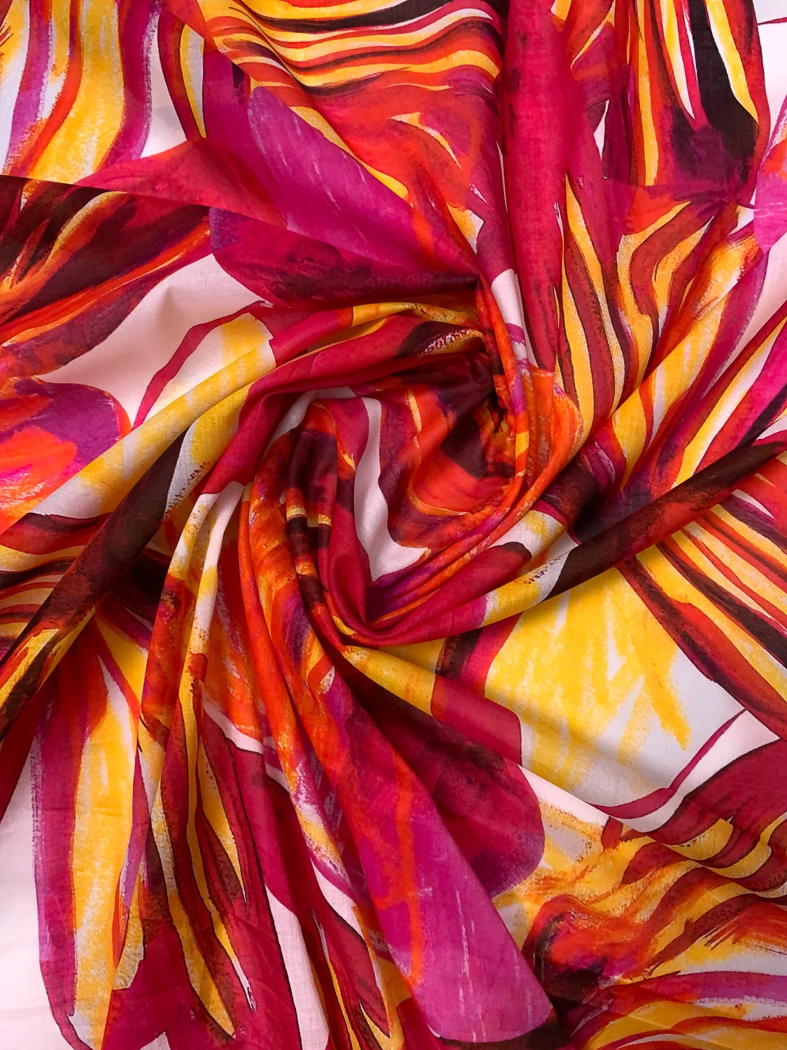 Italian Bold Floral Petals Printed Lightweight Cotton Lawn - Magenta / Red / Marigold / White 5 Italian Bold Floral Petals Printed Lightweight Cotton Lawn - Magenta / Red / Marigold / White - Image 3