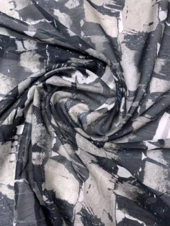 Italian Graphic Printed Silk-Cotton Voile - Grey / Black / Off-White / Blue -Fabrics And Fabrics Store 19600 2
