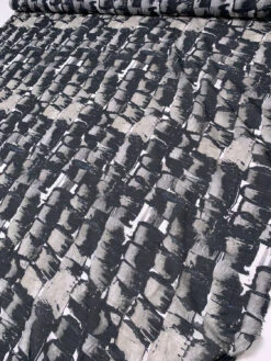 Italian Graphic Printed Silk-Cotton Voile - Grey / Black / Off-White / Blue -Fabrics And Fabrics Store 19600 7