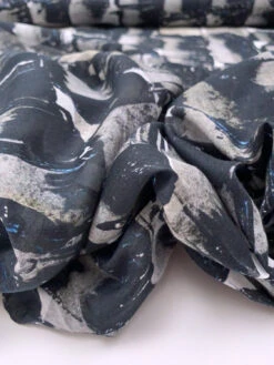Italian Graphic Printed Silk-Cotton Voile - Grey / Black / Off-White / Blue -Fabrics And Fabrics Store 19600 9