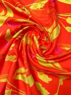 Italian Exotic Petals Printed Silk-Cotton Challis - Orange / Yellow / Magenta -Fabrics And Fabrics Store 19602 1