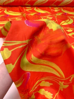 Italian Exotic Petals Printed Silk-Cotton Challis - Orange / Yellow / Magenta -Fabrics And Fabrics Store 19602 9