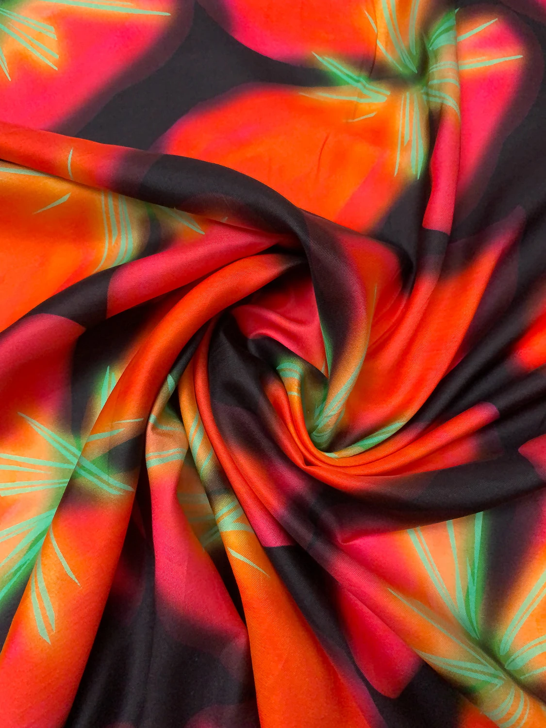 Italian Hazy Floral Petals Printed Silk-Cotton Challis - Orange / Green / Black / Purples 5 Italian Hazy Floral Petals Printed Silk-Cotton Challis - Orange / Green / Black / Purples - Image 3