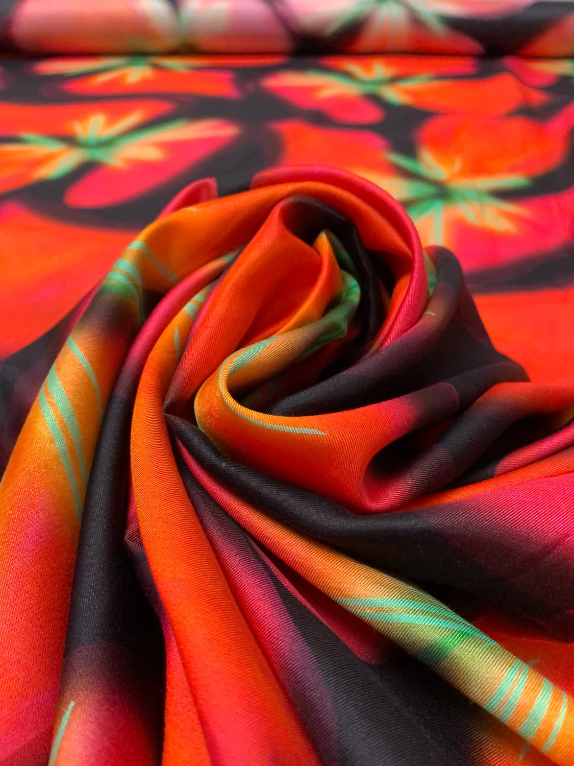 Italian Hazy Floral Petals Printed Silk-Cotton Challis - Orange / Green / Black / Purples 7 Italian Hazy Floral Petals Printed Silk-Cotton Challis - Orange / Green / Black / Purples - Image 5
