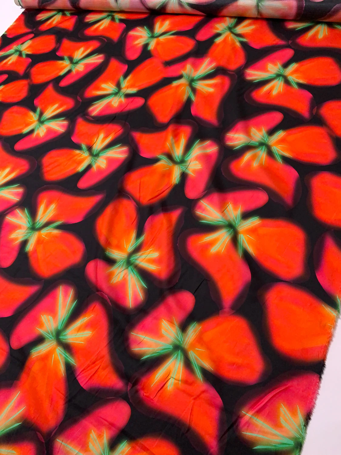 Italian Hazy Floral Petals Printed Silk-Cotton Challis - Orange / Green / Black / Purples 4 Italian Hazy Floral Petals Printed Silk-Cotton Challis - Orange / Green / Black / Purples - Image 2