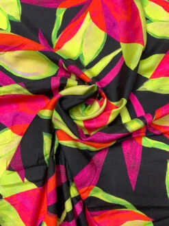 Italian Large Floral Petals Printed Silk-Cotton Challis - Fluorescent Neon Orange / Lime / Magenta -Fabrics And Fabrics Store 19605 2