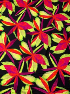 Italian Large Floral Petals Printed Silk-Cotton Challis - Fluorescent Neon Orange / Lime / Magenta