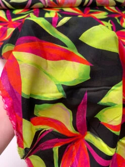 Italian Large Floral Petals Printed Silk-Cotton Challis - Fluorescent Neon Orange / Lime / Magenta -Fabrics And Fabrics Store 19605 9