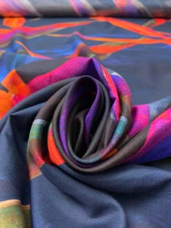 Italian Flying In The Dark Printed Silk-Cotton Challis - Navy / Orange / Magenta / Multicolor -Fabrics And Fabrics Store 19606 3