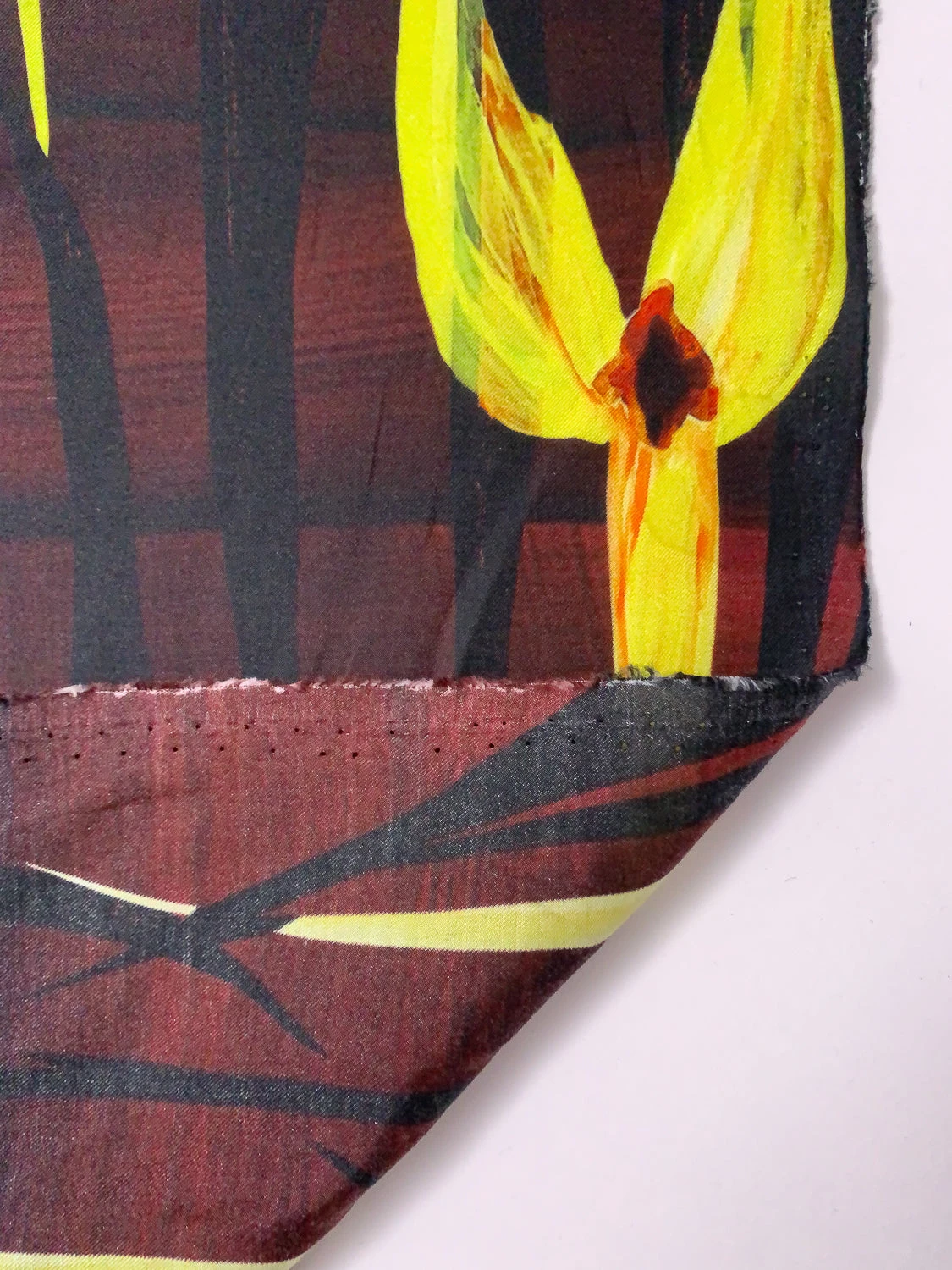 Italian Elongated Floral Petals Printed Silk-Cotton Challis - Yellow / Maroon / Orange / Black 10 Italian Elongated Floral Petals Printed Silk-Cotton Challis - Yellow / Maroon / Orange / Black - Image 8